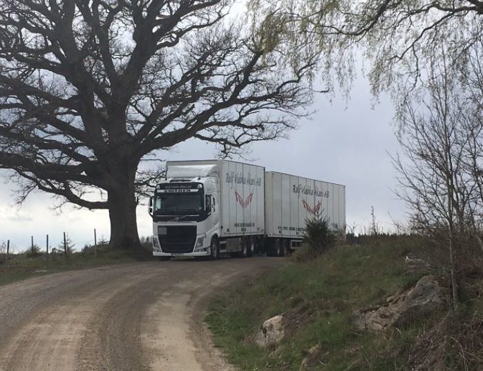 Lastbil med släp i naturen